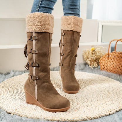 New Casual Women's Shoes with Wedge Heel Cross Strap Winter Boots Comfortable and Warm