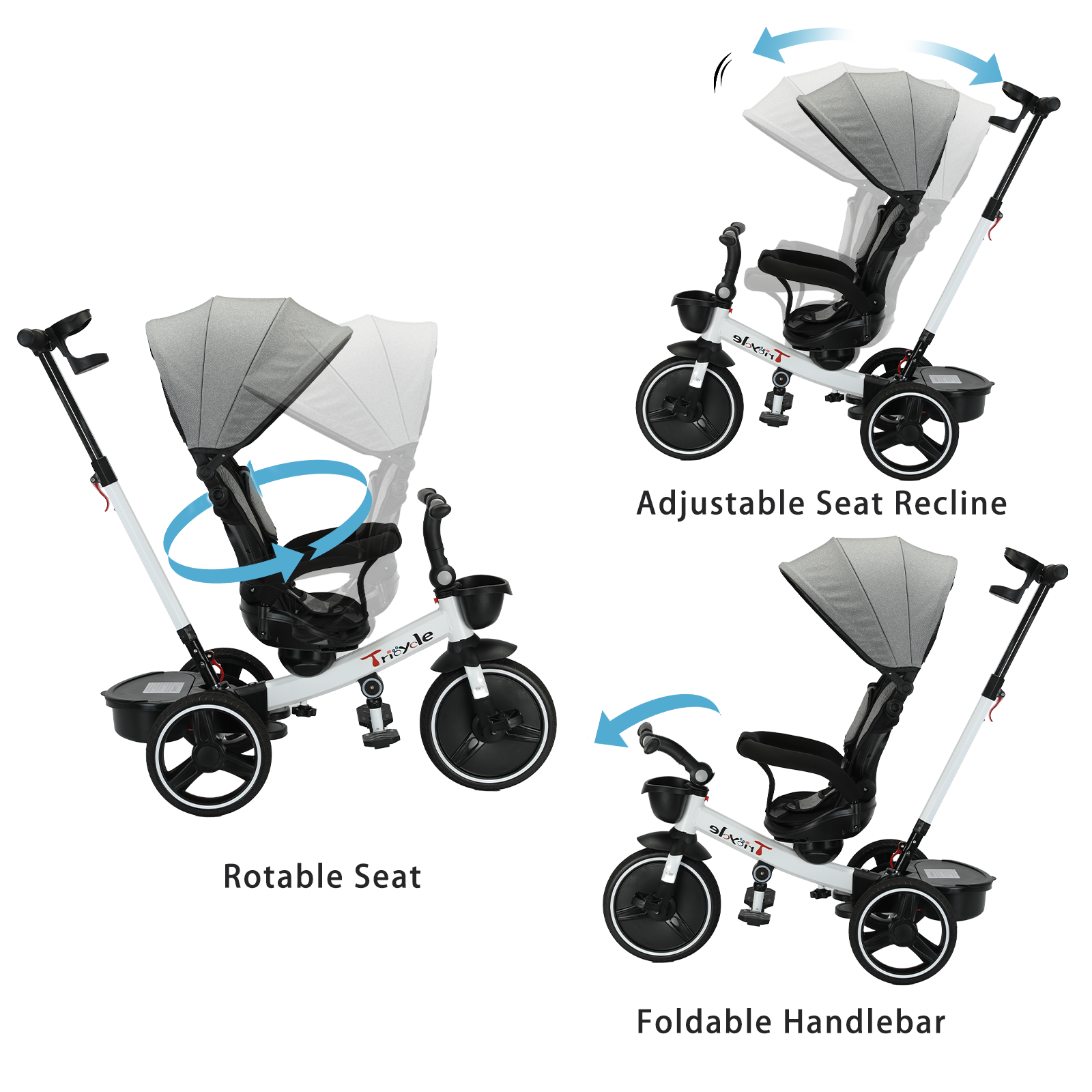 Adjustable Canopy Baby Stroller Tricycle Ride Bike By Ubravoo Sitting  Lying Quick Disassembly  Ass 3