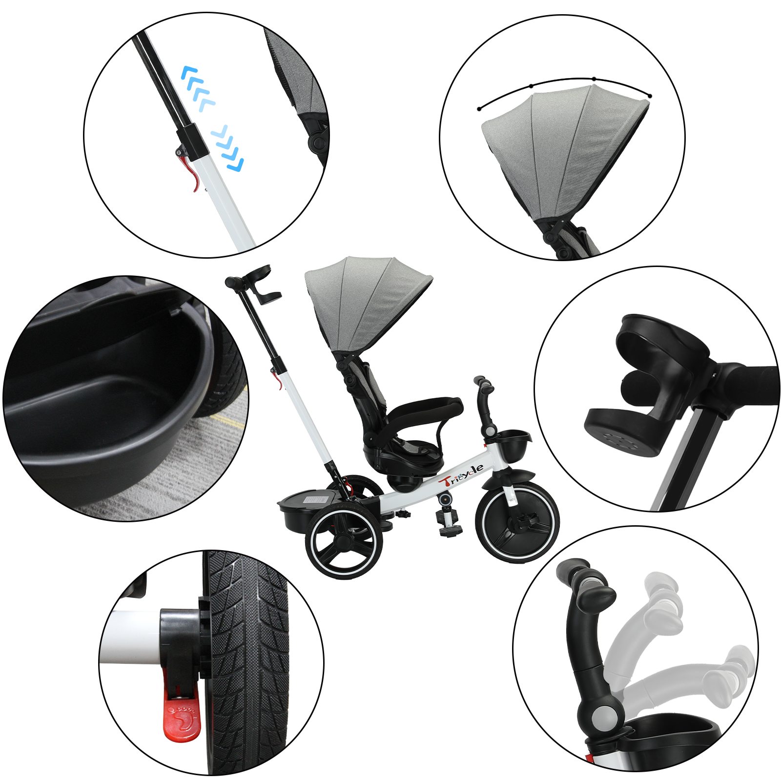 Adjustable Canopy Baby Stroller Tricycle Ride Bike By Ubravoo Sitting  Lying Quick Disassembly  Ass 4