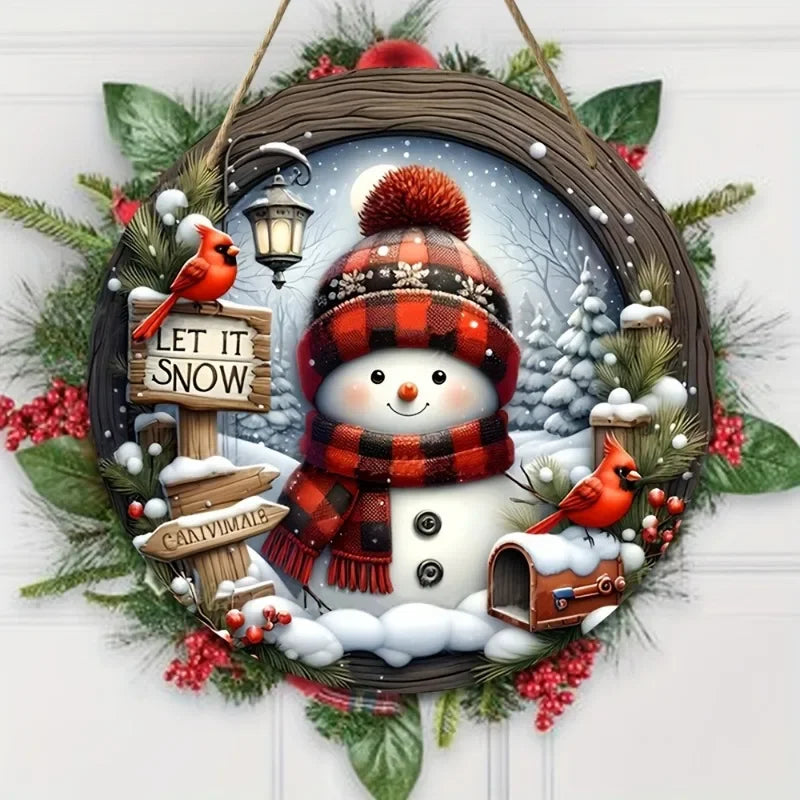 Christmas Wooden Snowman Door Sign, Snowman Front Door Welcome Sign, Christmas Winter Sign for Garden Farmhouse Home