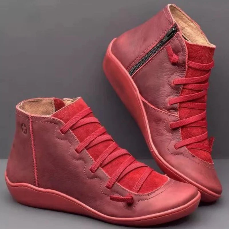 Vintage Snow Boots Women Lace Up Short Mujer Botas Nonslip Shoes 1