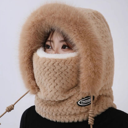 Windproof Thermal Plush Hat For Women Autumn Winter Hood Scarf And Mask Thick Ear Protection For Ou 1