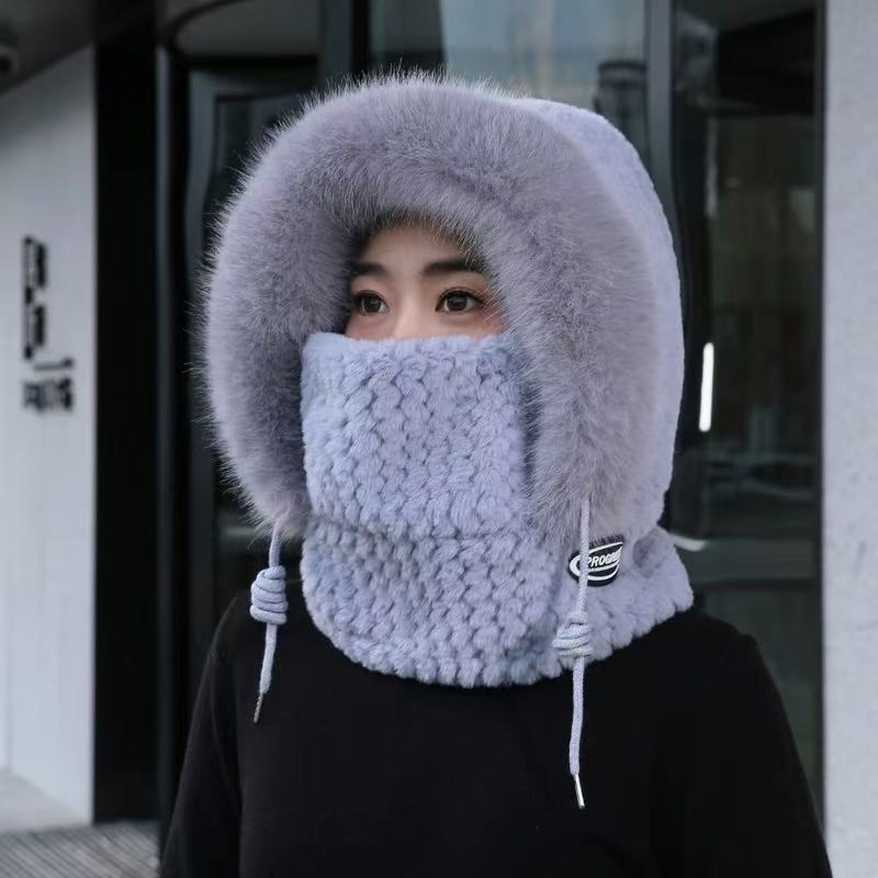 Windproof Thermal Plush Hat For Women Autumn Winter Hood Scarf And Mask Thick Ear Protection For Ou 2