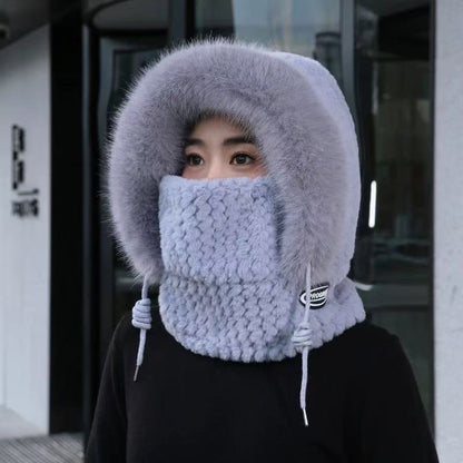 Windproof Thermal Plush Hat For Women Autumn Winter Hood Scarf And Mask Thick Ear Protection For Ou 2