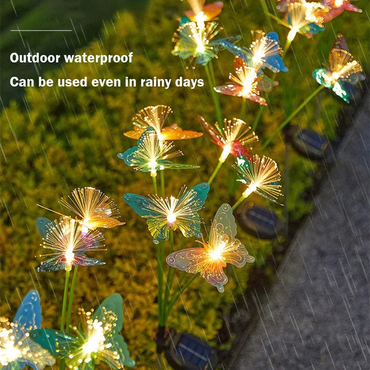 Waterproof Rechargeable SolarPowered Butterfly Fiber Optic Light Outdoor Garden Decor For Lawn Yard 2
