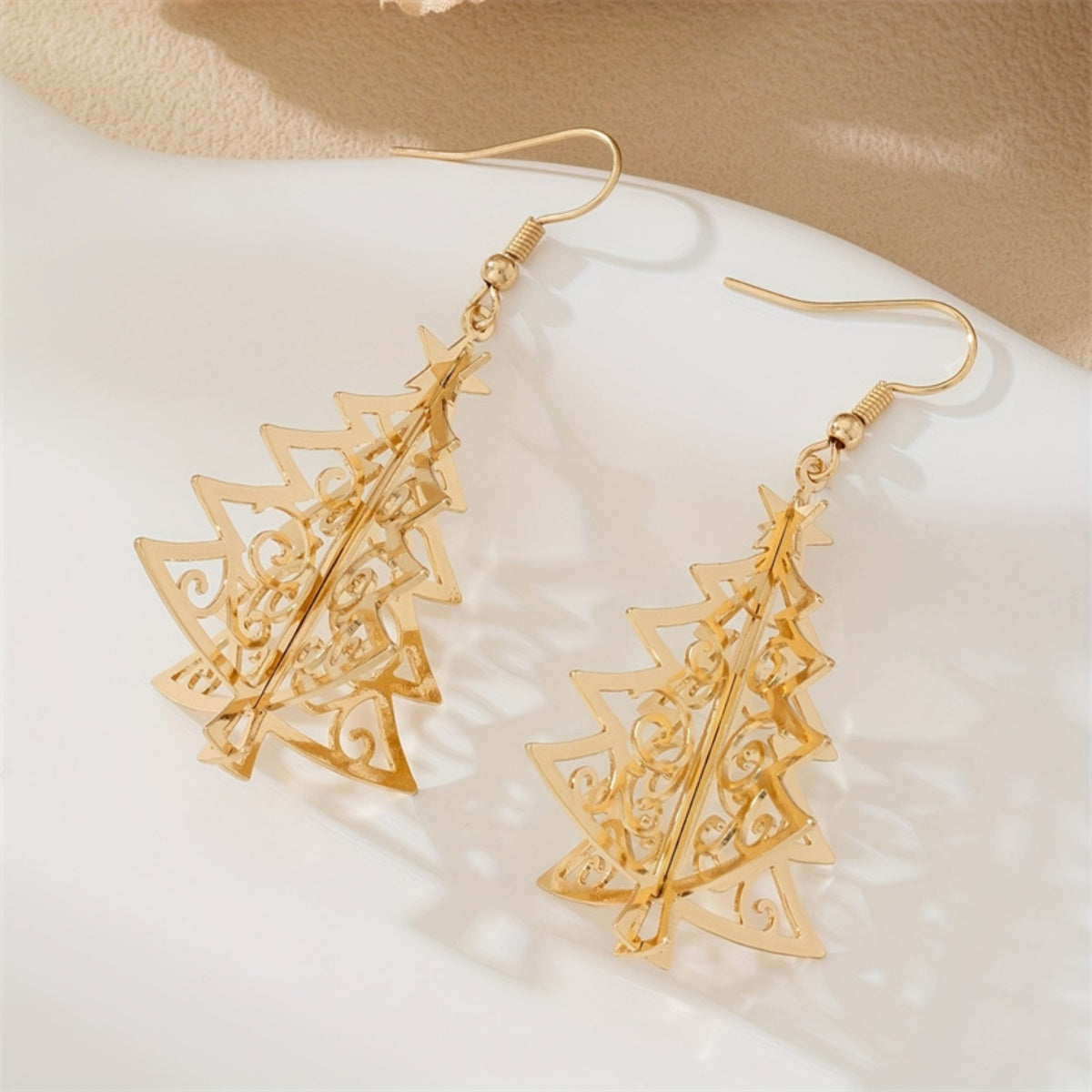 Trendy Geometric Metal Hollow Earrings Xmas Tree Snowflake Drop Earrings Jewelry Gift For Women Men 2