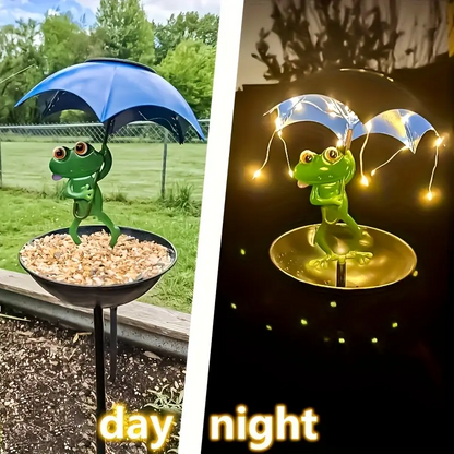 Outdoor Solar Powered Frog Statue Garden Decoration With Hummingbird Bird Feeder For Lawn Backyard  1