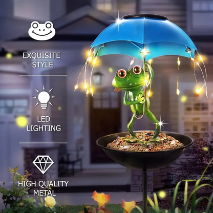 Outdoor Solar Powered Frog Statue Garden Decoration With Hummingbird Bird Feeder For Lawn Backyard  2