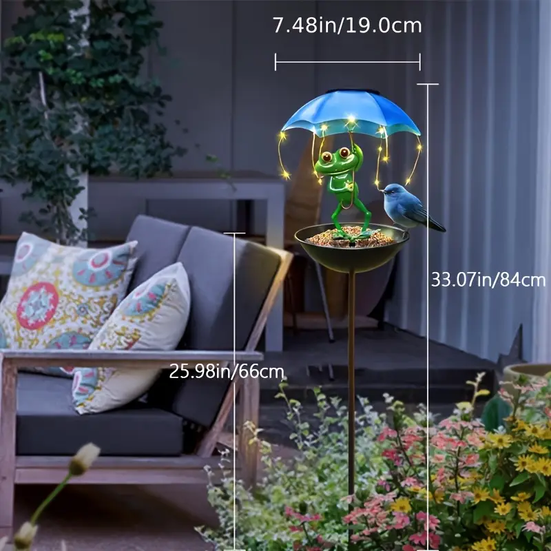 Outdoor Solar Powered Frog Statue Garden Decoration With Hummingbird Bird Feeder For Lawn Backyard  3
