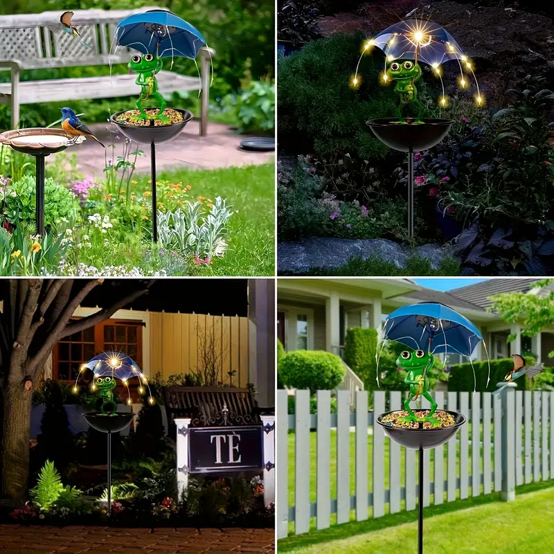 Outdoor Solar Powered Frog Statue Garden Decoration With Hummingbird Bird Feeder For Lawn Backyard  5