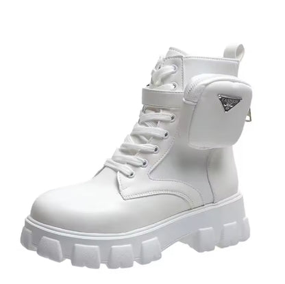 Womens Lace-Up Platform Boots Leather Oxford Motorcycle Shoes Wedges