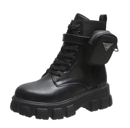 Womens LaceUp Platform Boots Leather Oxford Motorcycle Shoes Wedges 8