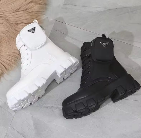 Womens LaceUp Platform Boots Leather Oxford Motorcycle Shoes Wedges 3