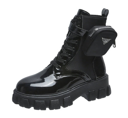 Womens LaceUp Platform Boots Leather Oxford Motorcycle Shoes Wedges 6