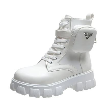 Womens LaceUp Platform Boots Leather Oxford Motorcycle Shoes Wedges 7