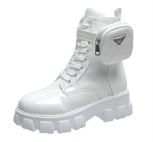 Womens LaceUp Platform Boots Leather Oxford Motorcycle Shoes Wedges 5
