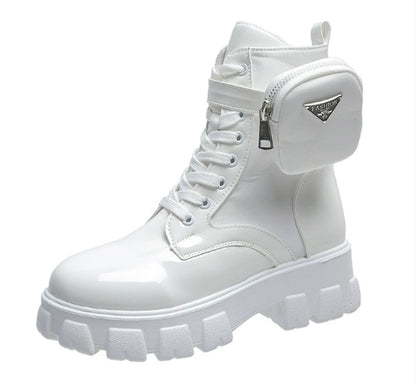 Womens LaceUp Platform Boots Leather Oxford Motorcycle Shoes Wedges 5