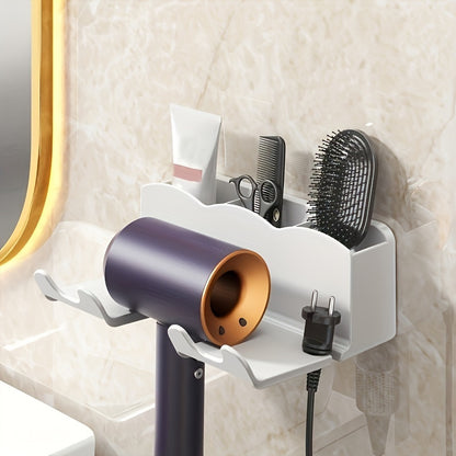 Non Perforated Wall Mounted Bathroom Bracket Hair Dryer Storage Rack Bathroom Air Duct Holder 6