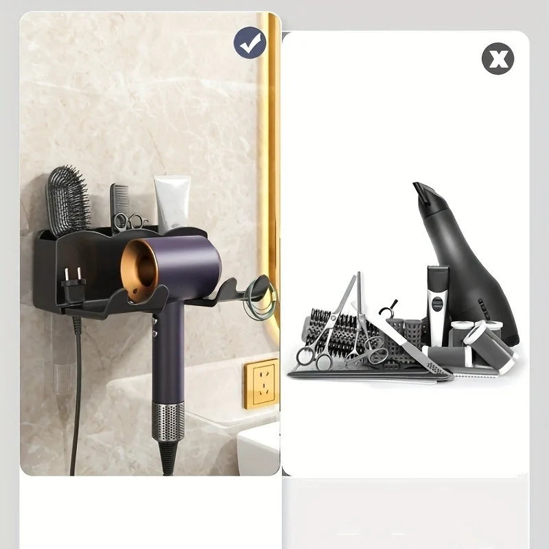 Non Perforated Wall Mounted Bathroom Bracket Hair Dryer Storage Rack Bathroom Air Duct Holder 2