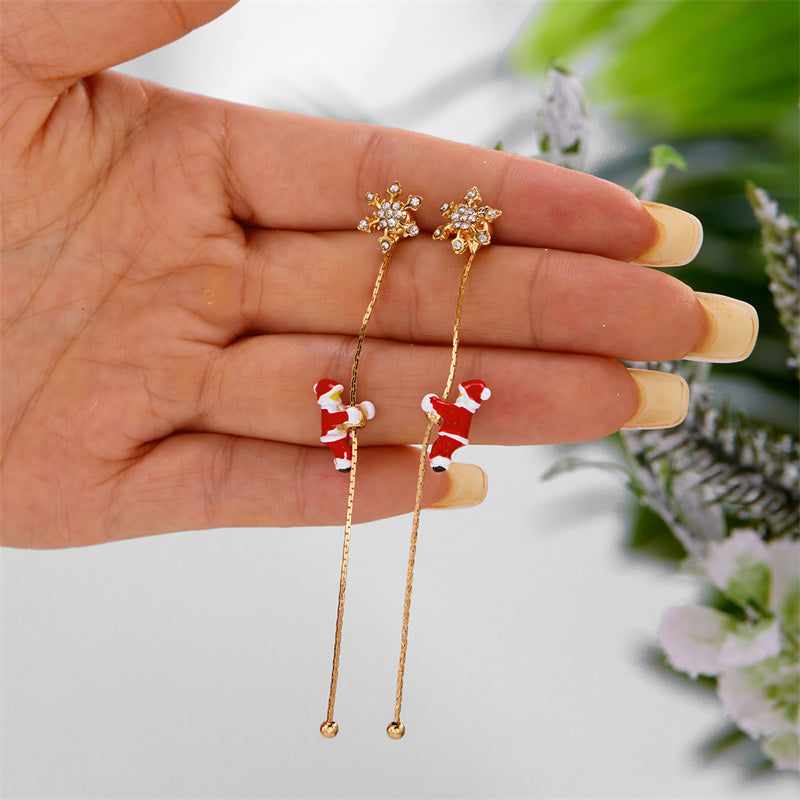 Moving Santa Claus Tassel Dangle Earrings For Women Christmas Tree Snowflake Asymmetric Long Earrin 1