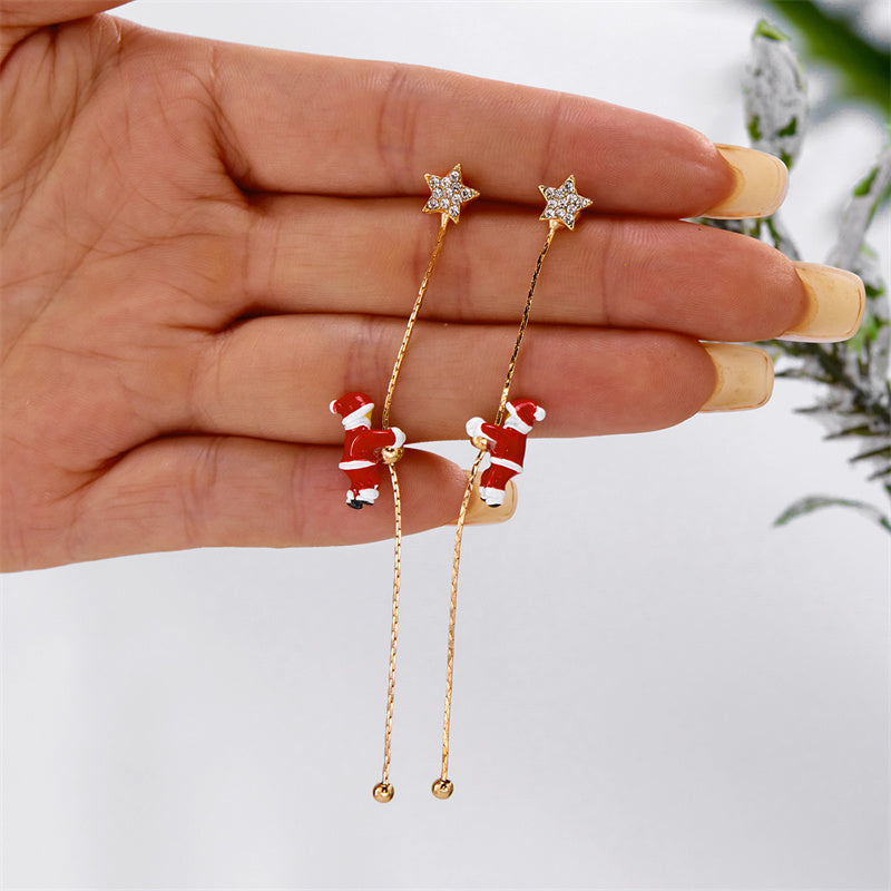 Moving Santa Claus Tassel Dangle Earrings For Women Christmas Tree Snowflake Asymmetric Long Earrin 3