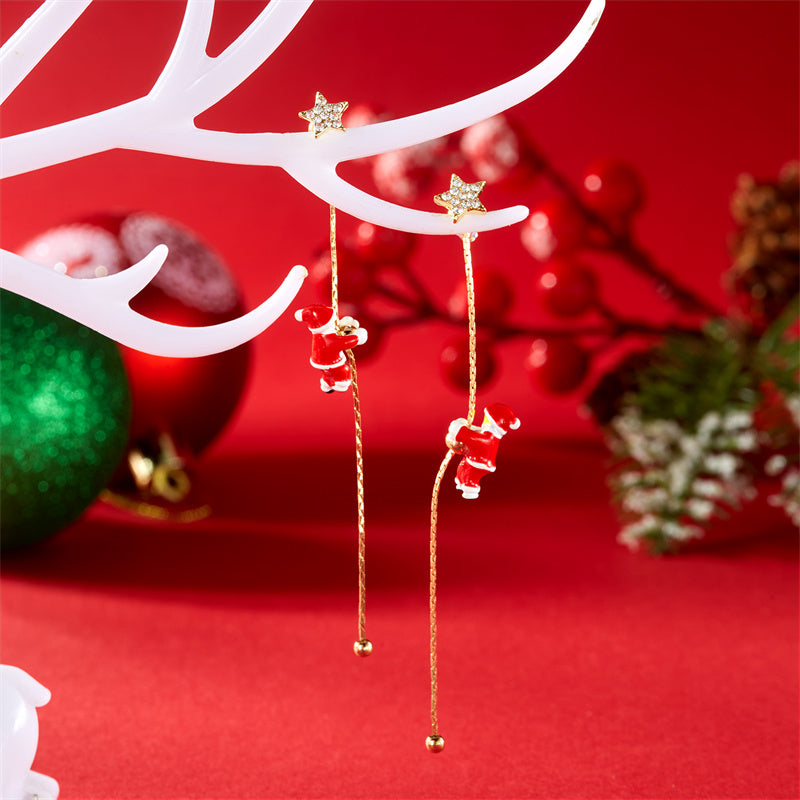 Moving Santa Claus Tassel Dangle Earrings For Women Christmas Tree Snowflake Asymmetric Long Earrin 4