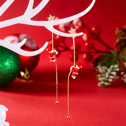 Moving Santa Claus Tassel Dangle Earrings For Women Christmas Tree Snowflake Asymmetric Long Earrin 4