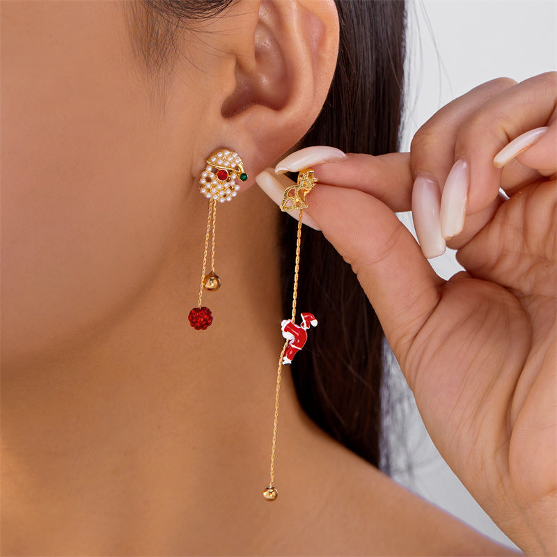 Moving Santa Claus Tassel Dangle Earrings For Women Christmas Tree Snowflake Asymmetric Long Earrin 6