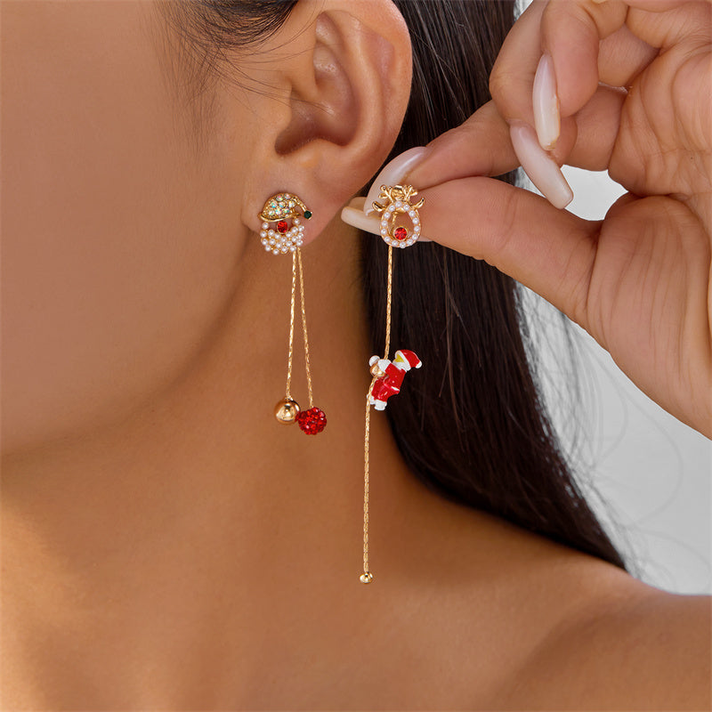 Moving Santa Claus Tassel Dangle Earrings For Women Christmas Tree Snowflake Asymmetric Long Earrin 8