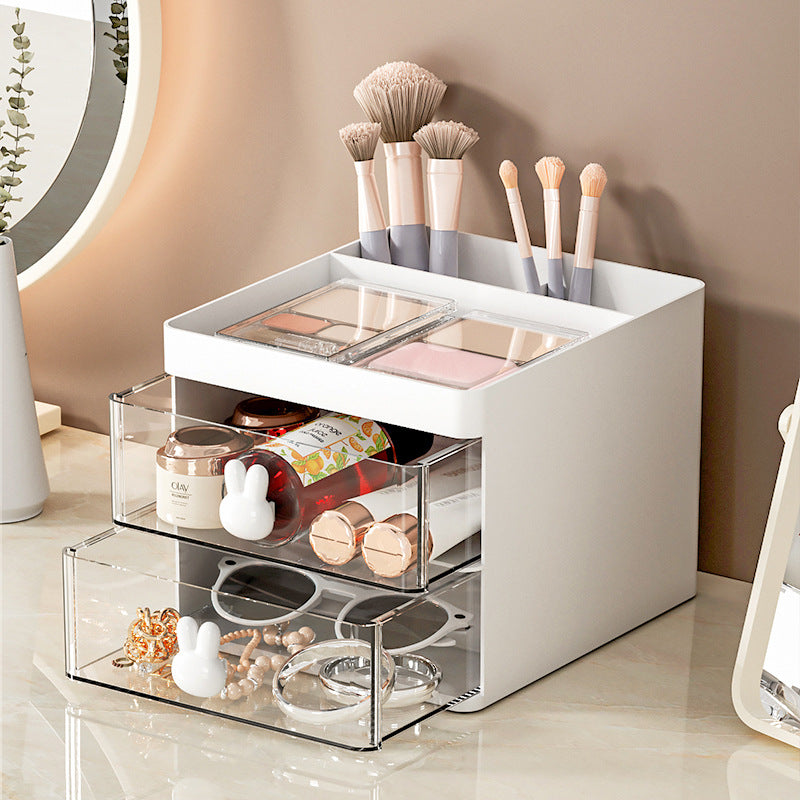Cartoon Creative Pen Holder, Transparent Drawer Rabbit Storage Box, Children's Girls Student Office Desktop Organizer