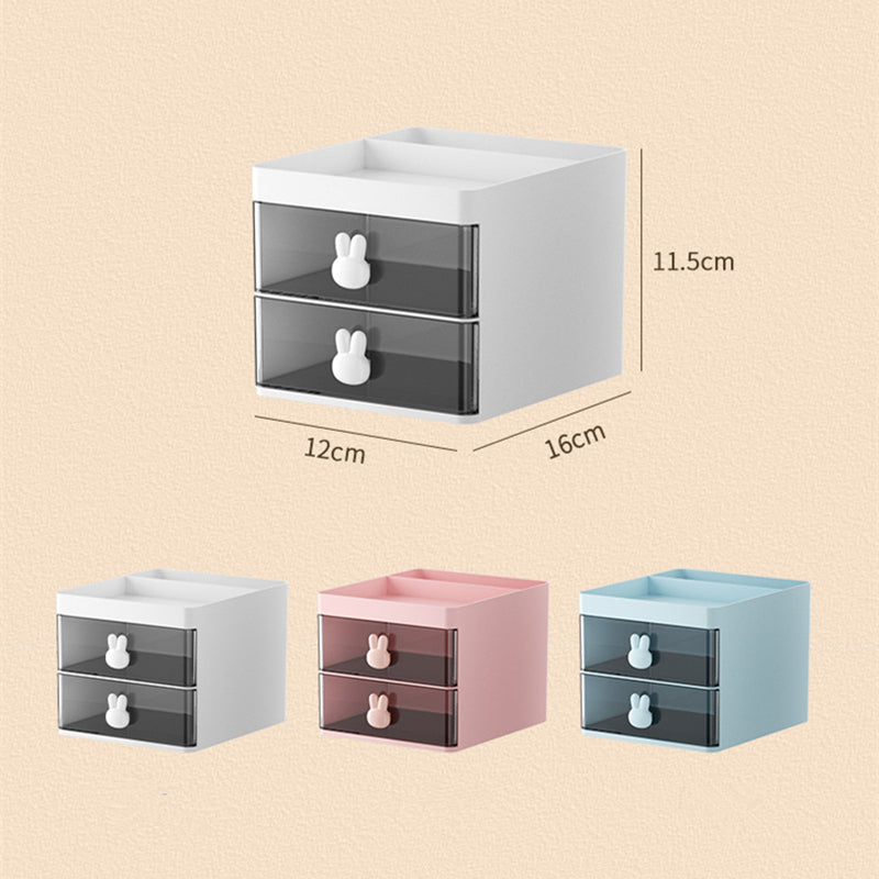 Cartoon Creative Pen Holder, Transparent Drawer Rabbit Storage Box, Children's Girls Student Office Desktop Organizer