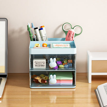 Cartoon Creative Pen Holder, Transparent Drawer Rabbit Storage Box, Children's Girls Student Office Desktop Organizer