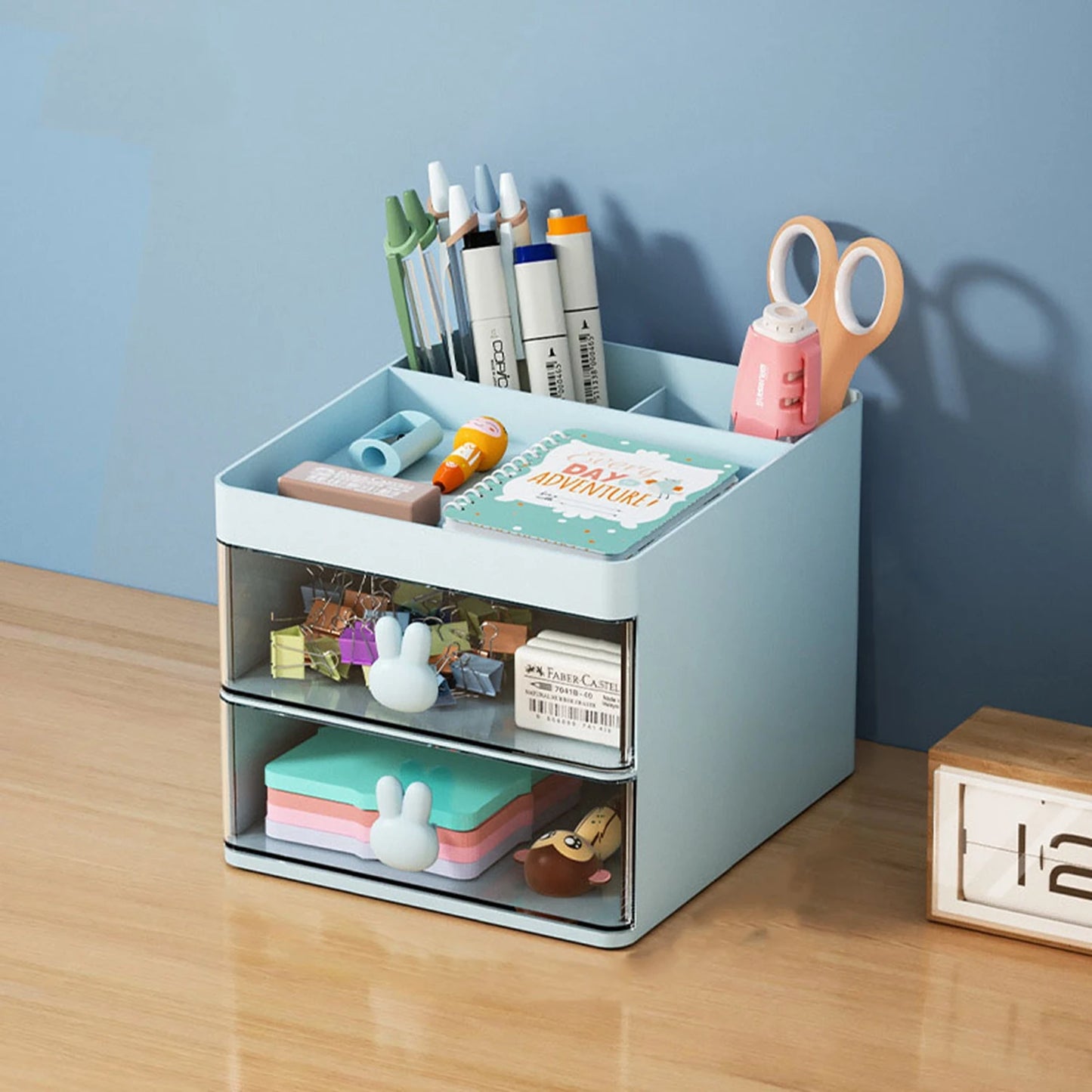 Cartoon Creative Pen Holder, Transparent Drawer Rabbit Storage Box, Children's Girls Student Office Desktop Organizer