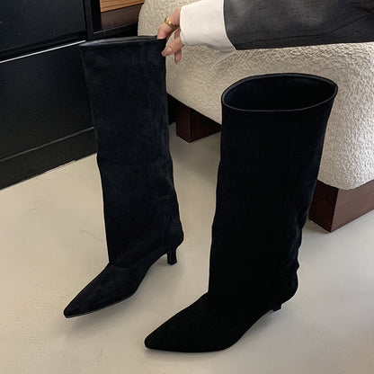 Sexy Women KneeHigh Boots Autumn Winter Street Style Pointed Toe Thin Low Heels Cowboy Ladies Long  4