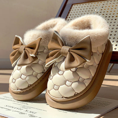 Warm Platform Ankle Boots Bowknot Winter Snow Booties For Women Indoor Fluffy Slippers House Flats  6