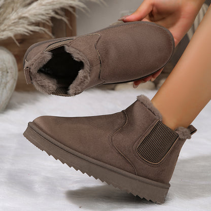 New Winter Women Short Plush Warm Snow Boots Casual Shoes Suede Fur Chelsea Ankle Boots Flats Platf 1
