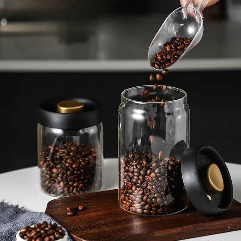 Coffee Bean Sealed Jar, Glass Kitchen Storage, Moisture-Proof, Vacuum Pressed Tea Rice Peanut Storage