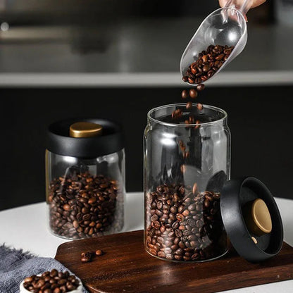 Coffee Bean Sealed Jar, Glass Kitchen Storage, Moisture-Proof, Vacuum Pressed Tea Rice Peanut Storage