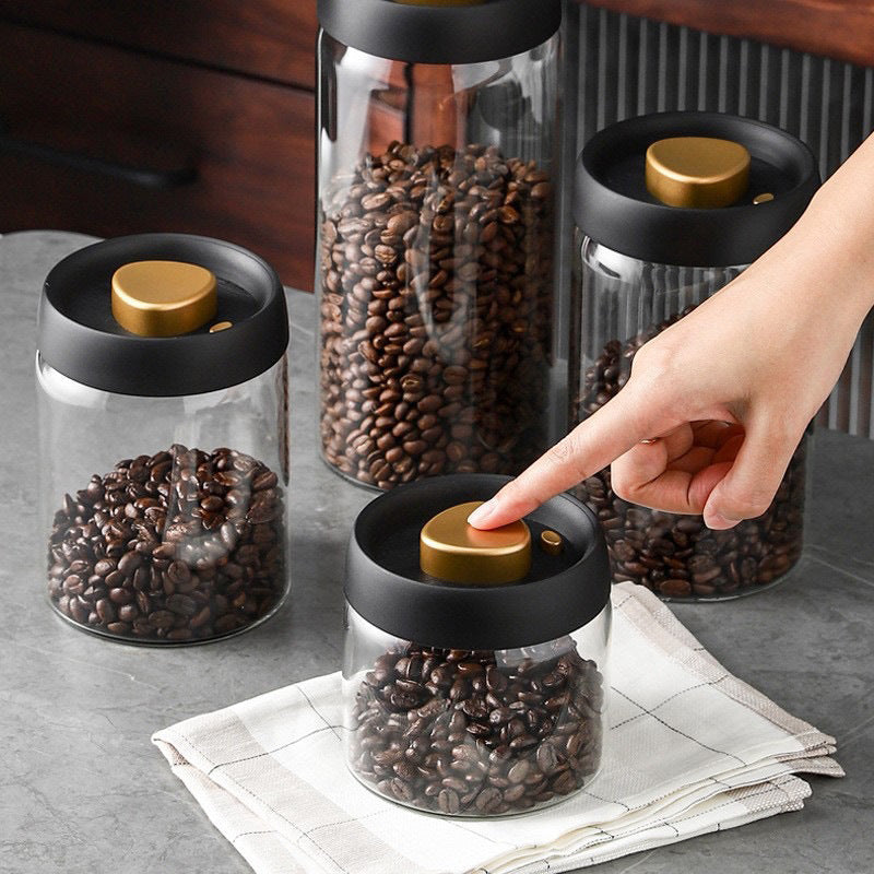 Coffee Bean Sealed Jar, Glass Kitchen Storage, Moisture-Proof, Vacuum Pressed Tea Rice Peanut Storage