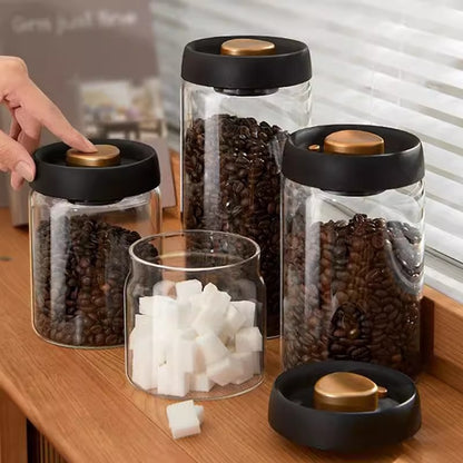 Coffee Bean Sealed Jar, Glass Kitchen Storage, Moisture-Proof, Vacuum Pressed Tea Rice Peanut Storage