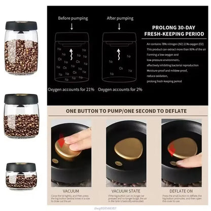 Coffee Bean Sealed Jar, Glass Kitchen Storage, Moisture-Proof, Vacuum Pressed Tea Rice Peanut Storage