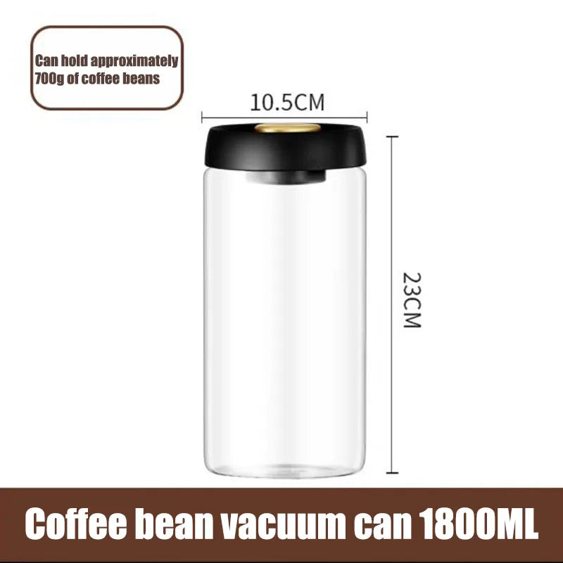 Coffee Bean Sealed Jar, Glass Kitchen Storage, Moisture-Proof, Vacuum Pressed Tea Rice Peanut Storage