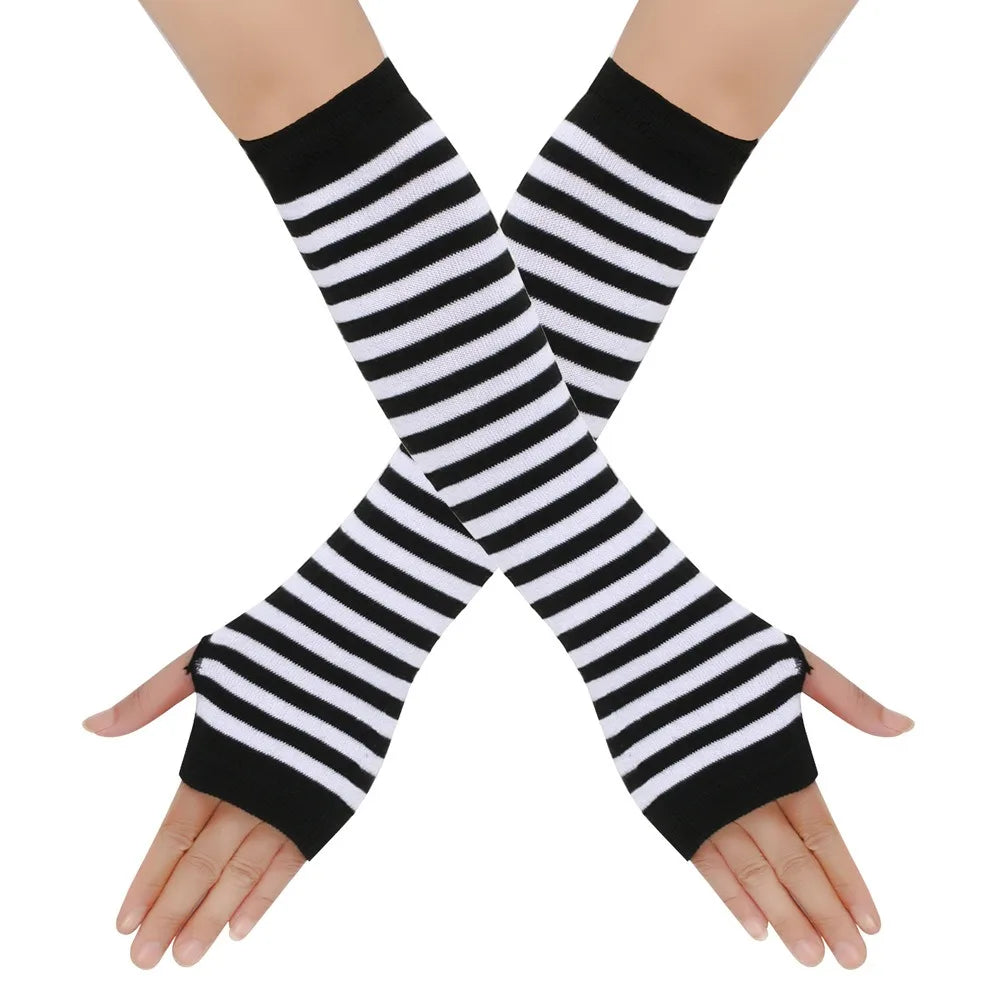 Warmer Knitted Long Finger Less Gloves Fashion Lady Emo Mittens Christmas Elbow Gloves 3