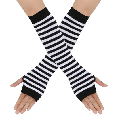 Warmer Knitted Long Finger Less Gloves Fashion Lady Emo Mittens Christmas Elbow Gloves 3