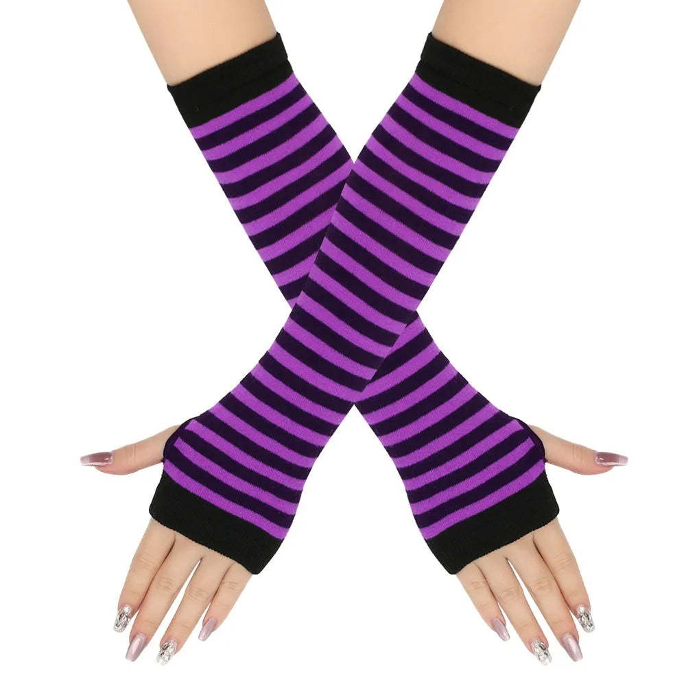 Warmer Knitted Long Finger Less Gloves Fashion Lady Emo Mittens Christmas Elbow Gloves 5