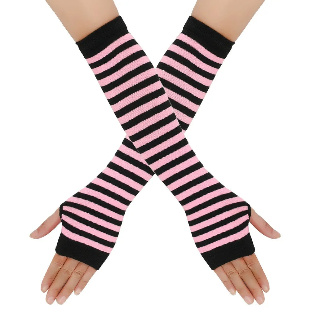 Warmer Knitted Long Finger Less Gloves Fashion Lady Emo Mittens Christmas Elbow Gloves 6