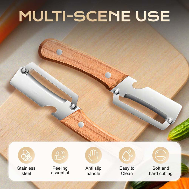 Ergonomic Wooden Vegetable Peeler for Kitchen, Multi-Functional Fruit & Veggie Peeler, Julienne Cutter for Carrot