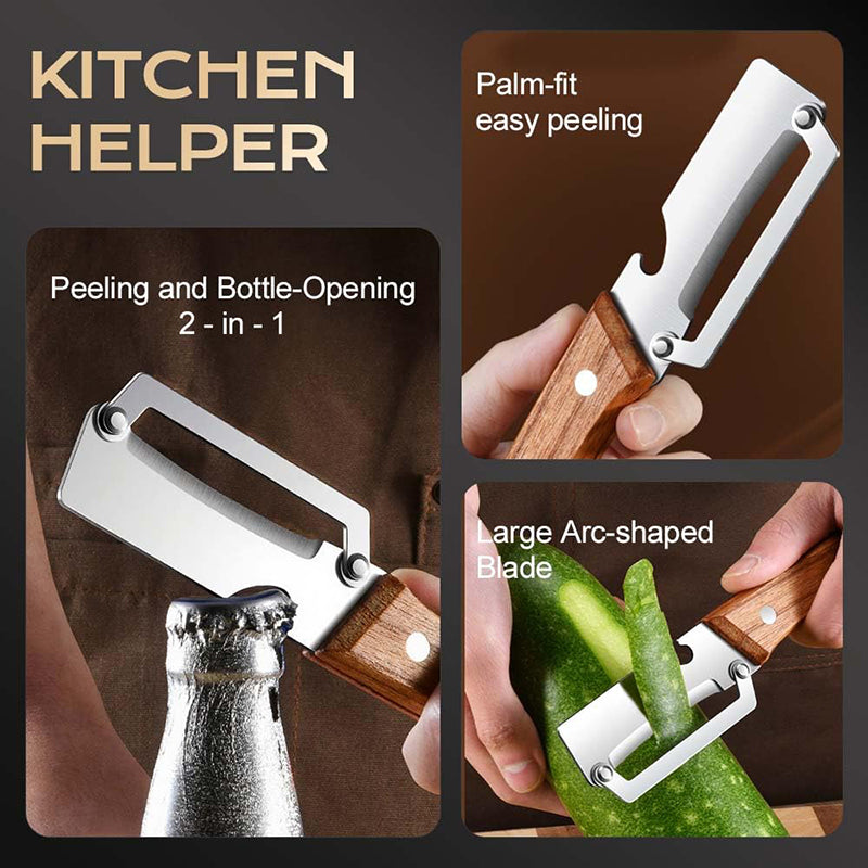Ergonomic Wooden Vegetable Peeler for Kitchen, Multi-Functional Fruit & Veggie Peeler, Julienne Cutter for Carrot
