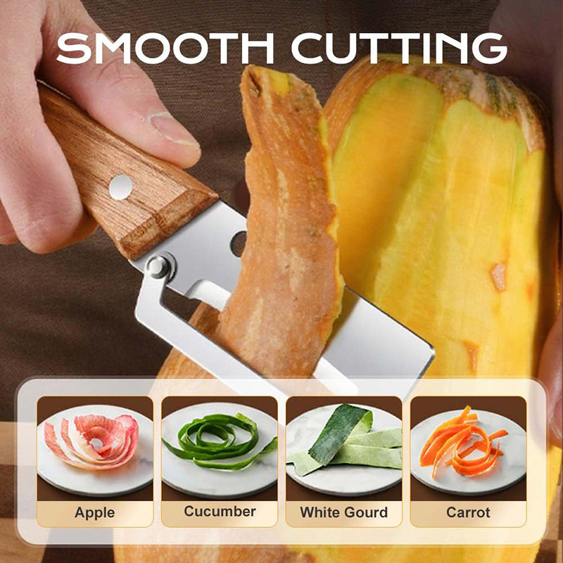 Ergonomic Wooden Vegetable Peeler for Kitchen, Multi-Functional Fruit & Veggie Peeler, Julienne Cutter for Carrot