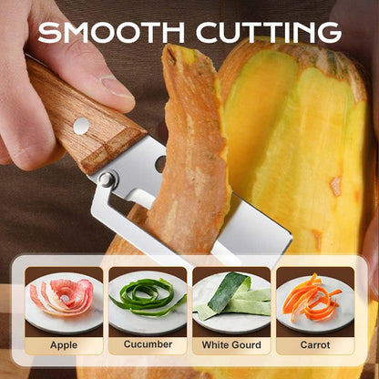 Ergonomic Wooden Vegetable Peeler for Kitchen, Multi-Functional Fruit & Veggie Peeler, Julienne Cutter for Carrot